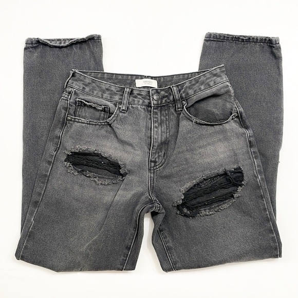 Forever 21 black distressed denim jeans - Picture 1 of 7